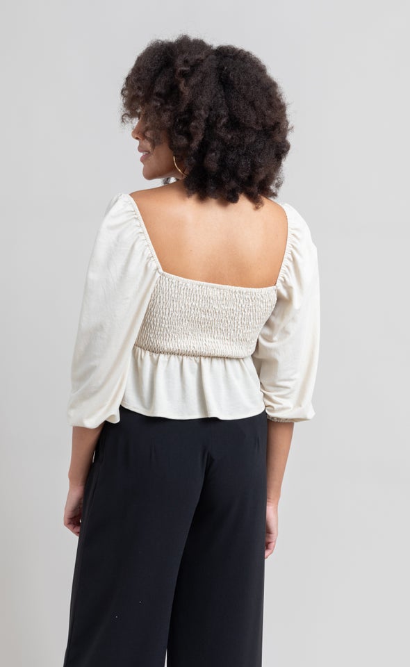 Jersey Shirred Peplum Top Sand