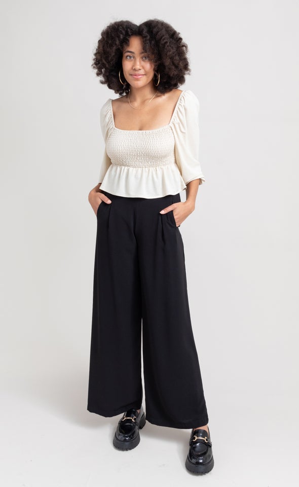 Jersey Shirred Peplum Top Sand
