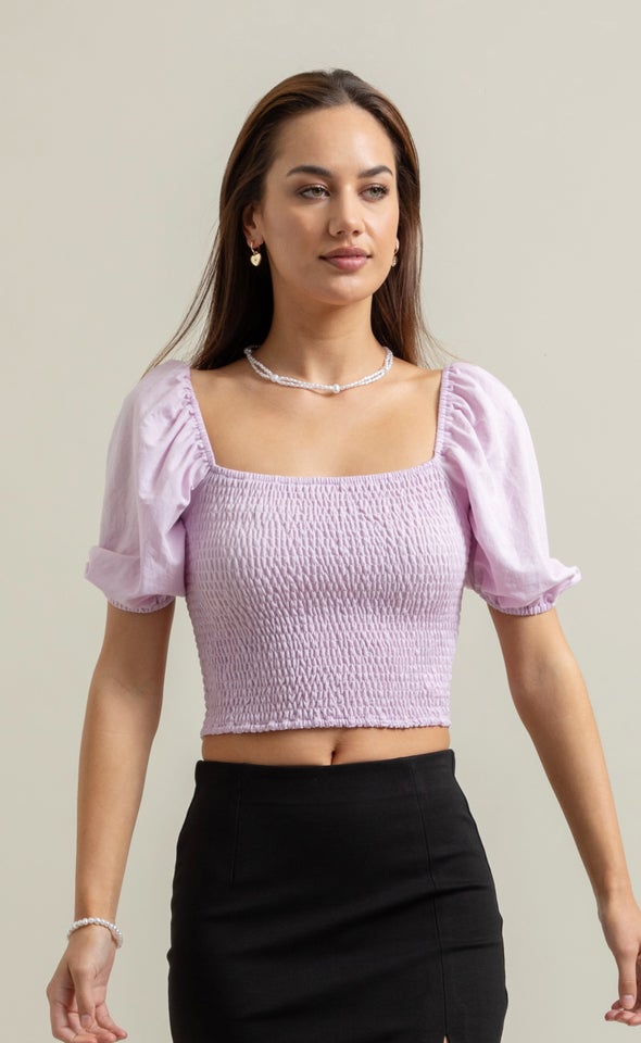 Jersey Shirred Top Pink Lavender