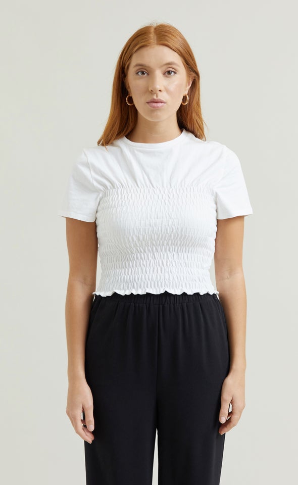 Jersey Shirred Top White