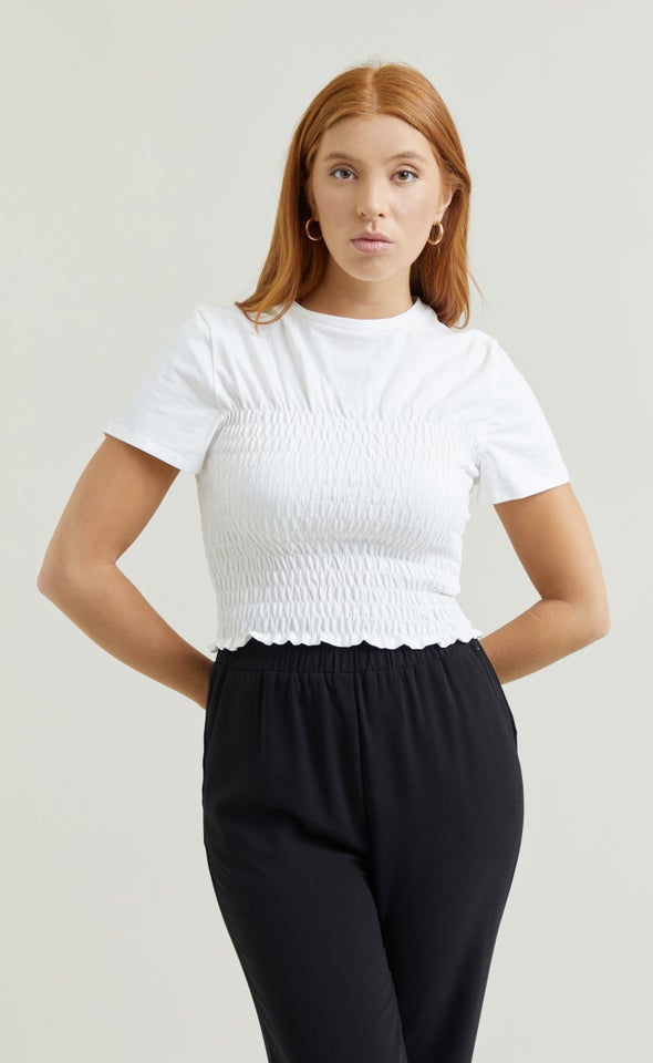 Jersey Shirred Top White