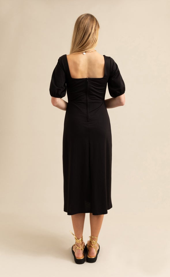 Jersey Square Neck Midi Dress Black