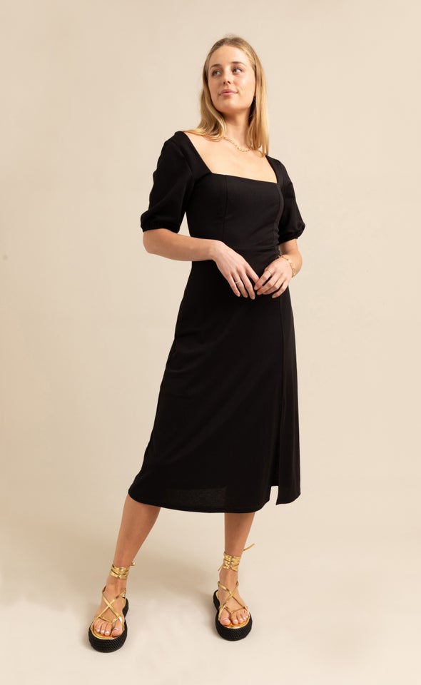 Jersey Square Neck Midi Dress Black