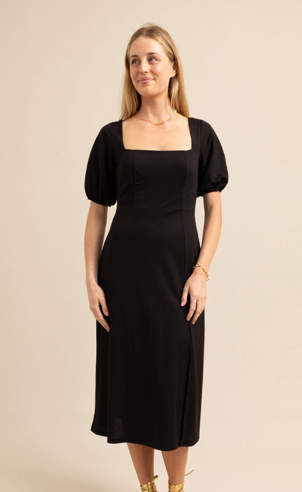 Jersey Square Neck Midi Dress Black
