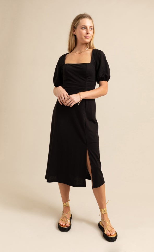 Jersey Square Neck Midi Dress Black