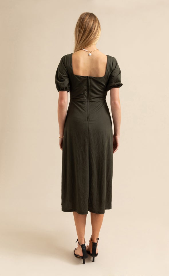 Jersey Square Neck Midi Dress Khaki