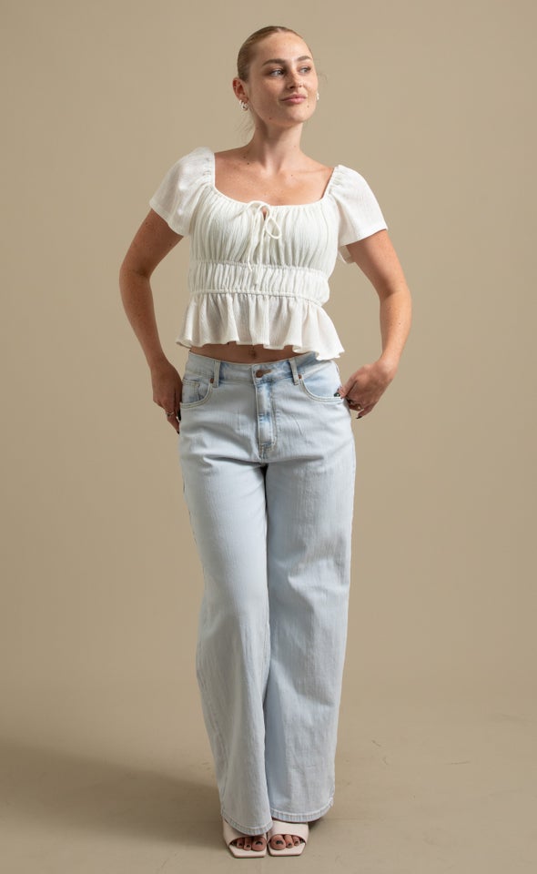 Jersey SS Shirred Top White