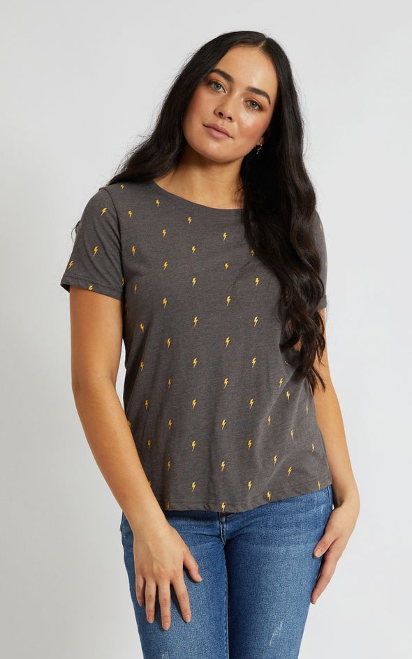 Jersey Storm Print Tee Charcoal Marle