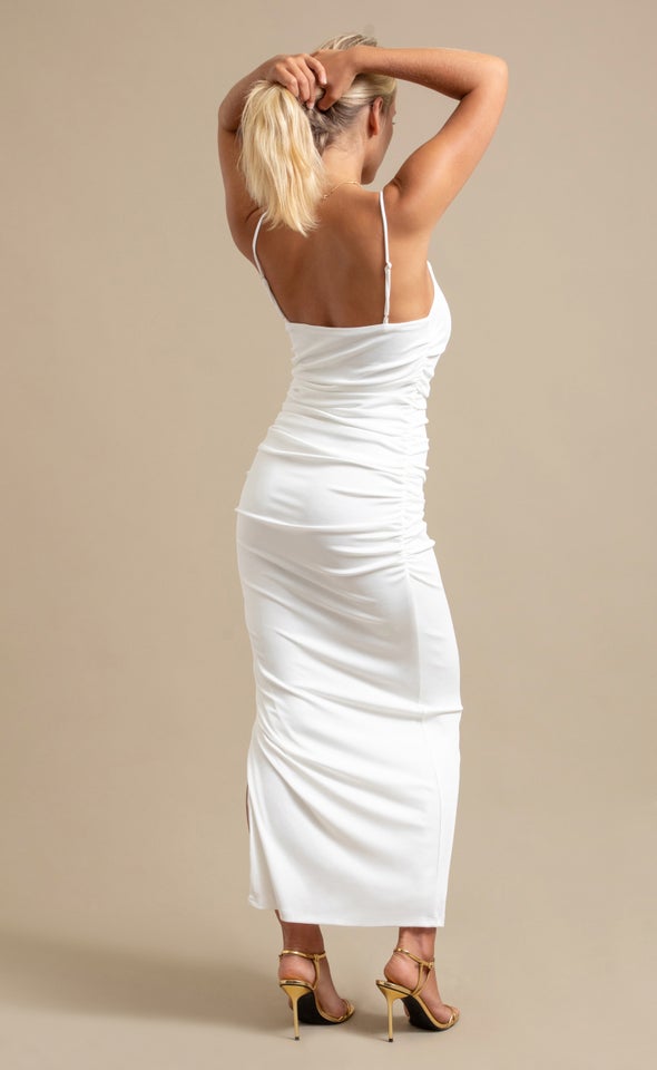 Jersey Strappy Ruched Slip Maxi Cream