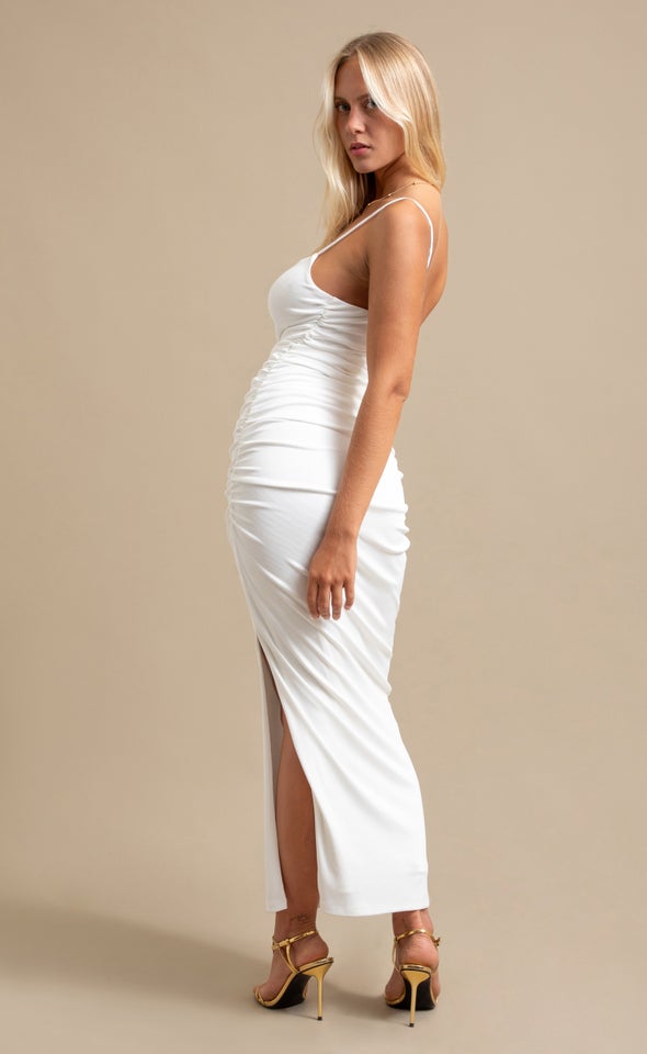 Jersey Strappy Ruched Slip Maxi Cream