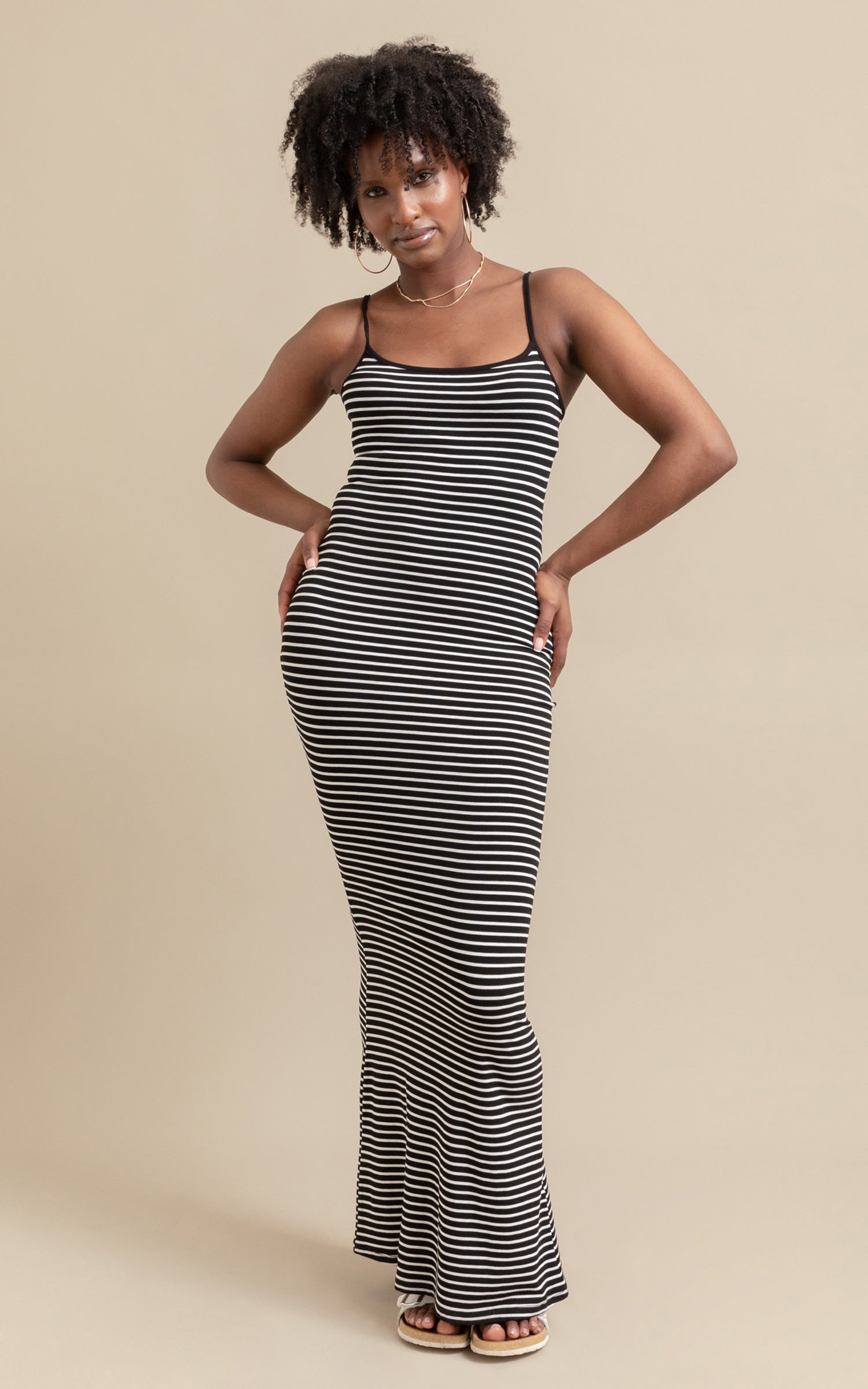 Shop our Jersey Stripe Slip Maxi in Black/white | Pagani