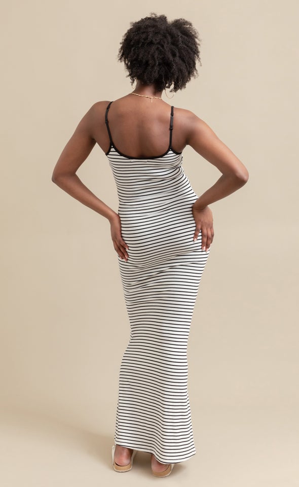 Jersey Stripe Slip Maxi Cream/black