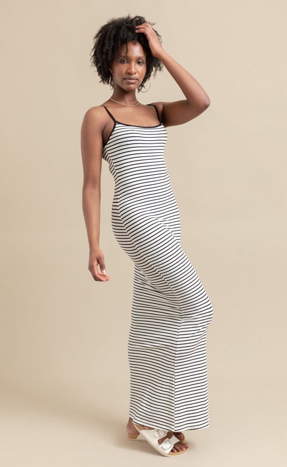Jersey Stripe Slip Maxi Cream/black
