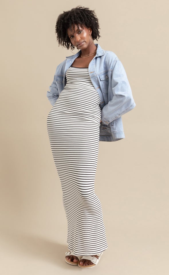 Jersey Stripe Slip Maxi Cream/black
