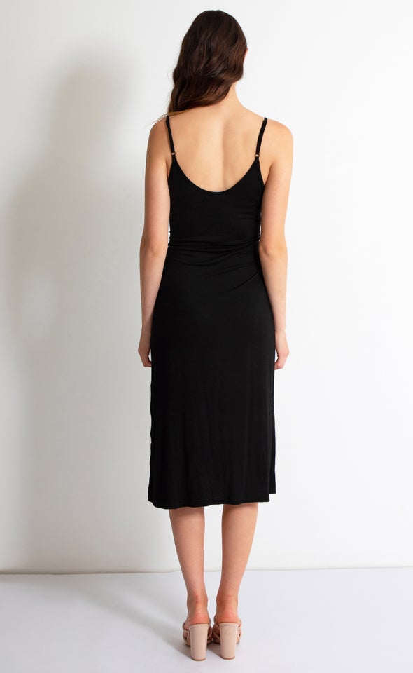 Jersey Tie Detail Midi Dress Black