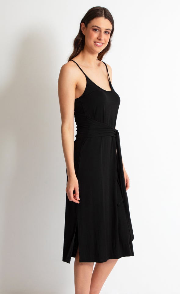 Jersey Tie Detail Midi Dress Black