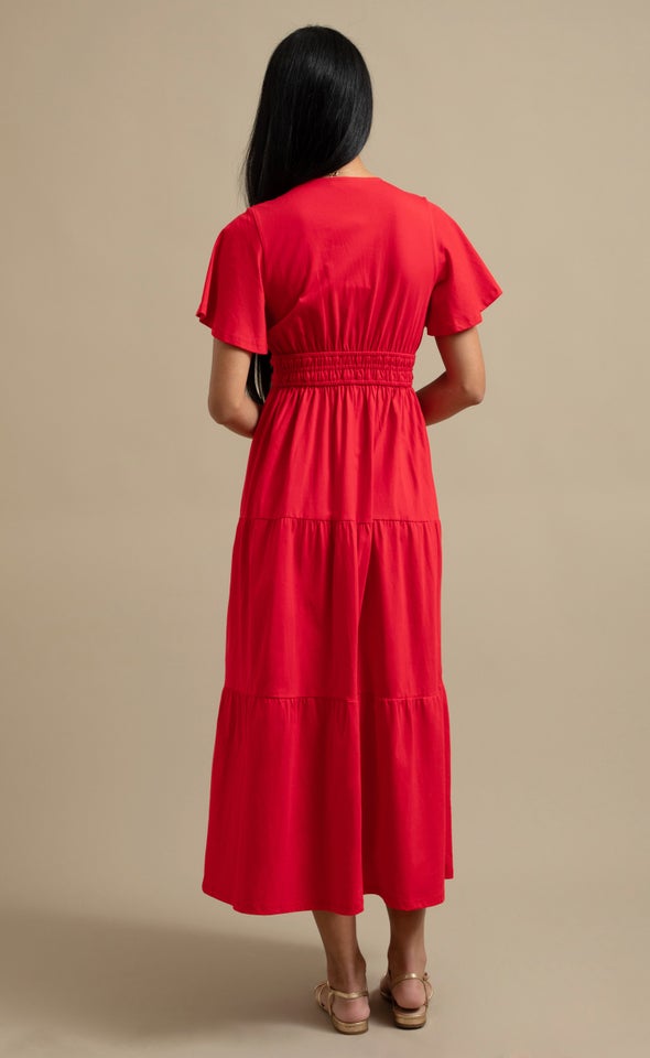Jersey Tie Front Midi Dress Red