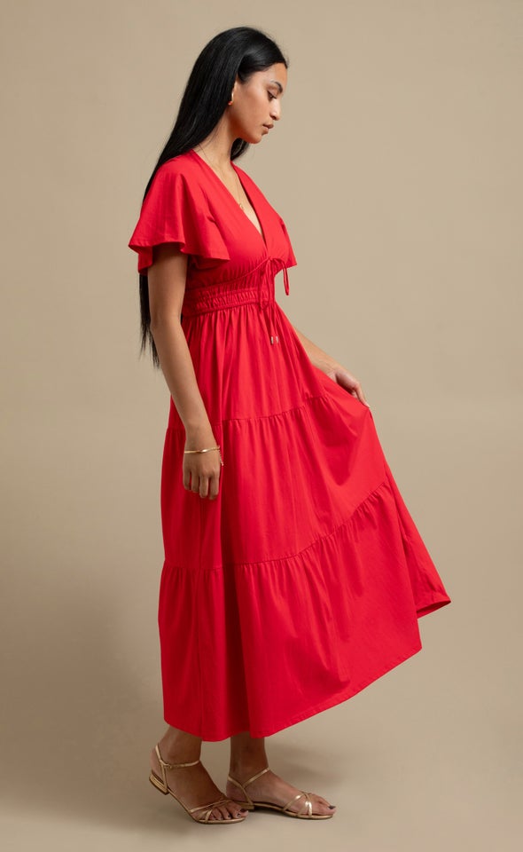 Jersey Tie Front Midi Dress Red