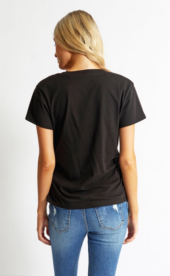 Jersey V Neck Wrap Tee Black