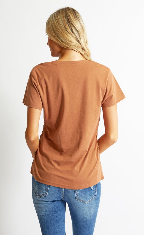 Jersey V Neck Wrap Tee Mocha