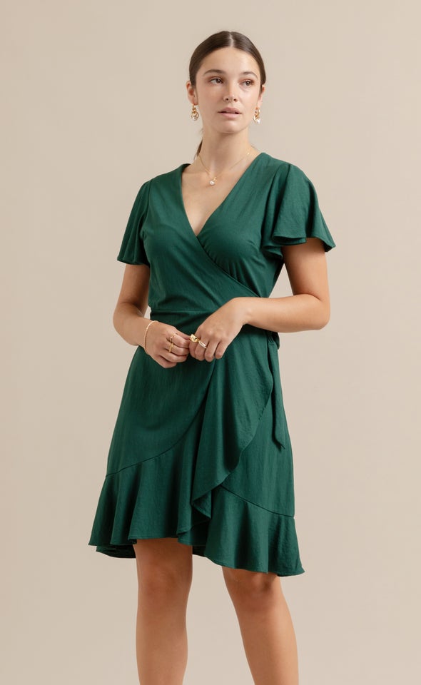 Jersey Wrap Dress Emerald