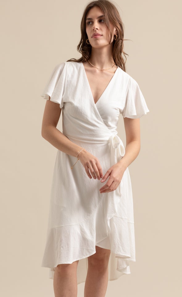 Jersey Wrap Midi Dress Cream