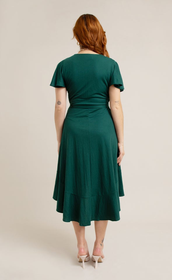 Jersey Wrap Midi Dress Emerald