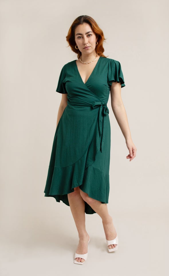 Jersey Wrap Midi Dress Emerald