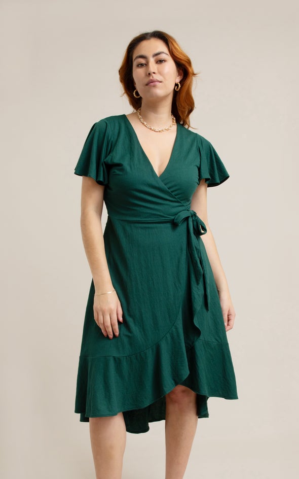 Jersey Wrap Midi Dress Emerald