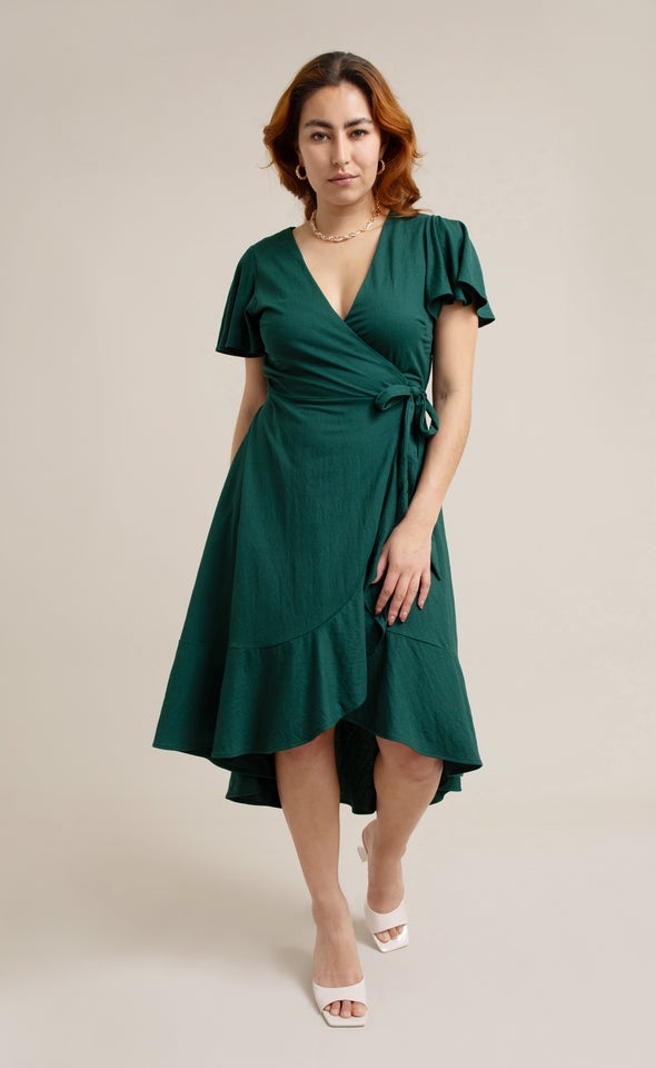 Jersey Wrap Midi Dress Emerald