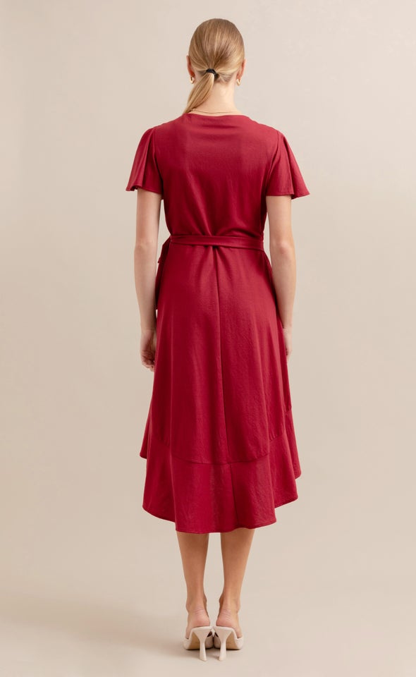 Jersey Wrap Midi Dress Red Wine