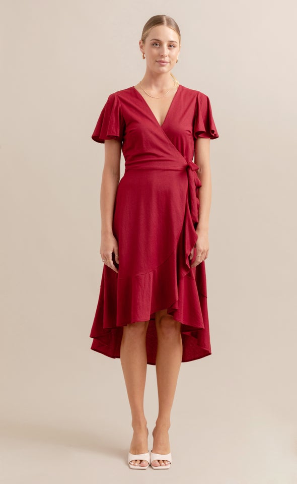 Jersey Wrap Midi Dress Red Wine