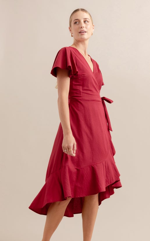 strapless open back dress Long Sleeve Tie Back A-Line Dress, Red / Xs
