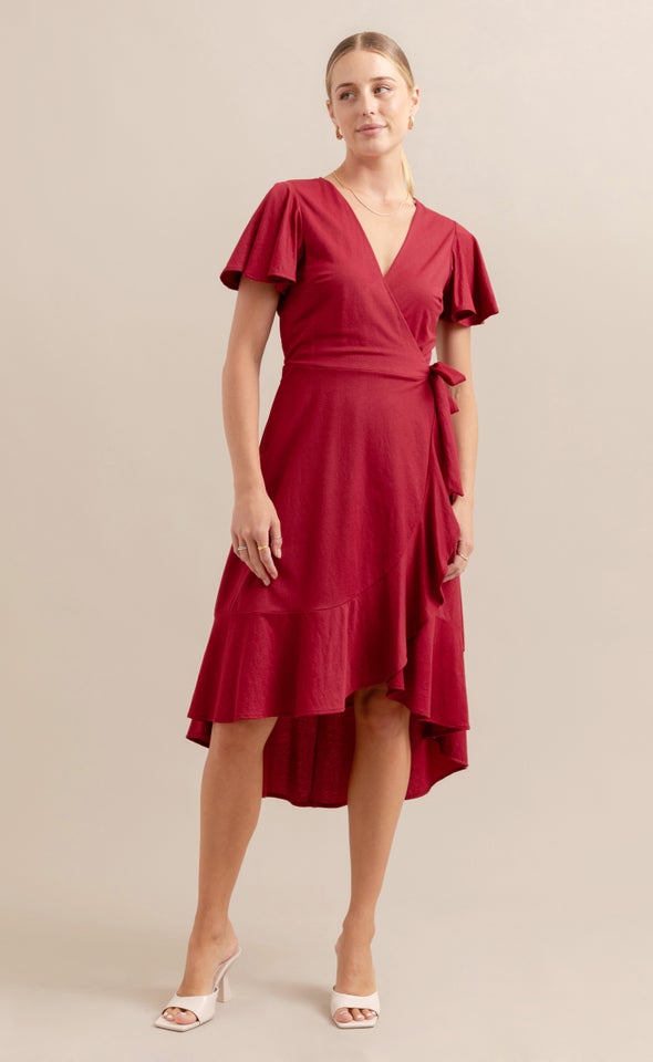 Jersey Wrap Midi Dress Red Wine