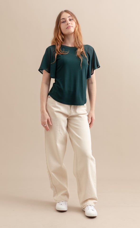 Knit Plain Raglan Top Emerald