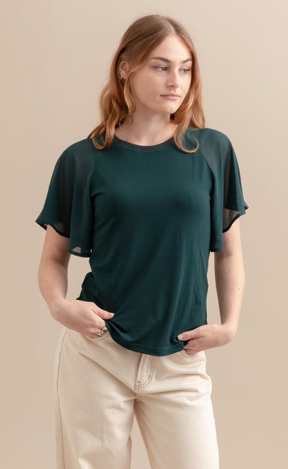 Knit Plain Raglan Top Emerald