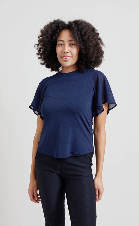 Knit Plain Raglan Top Navy