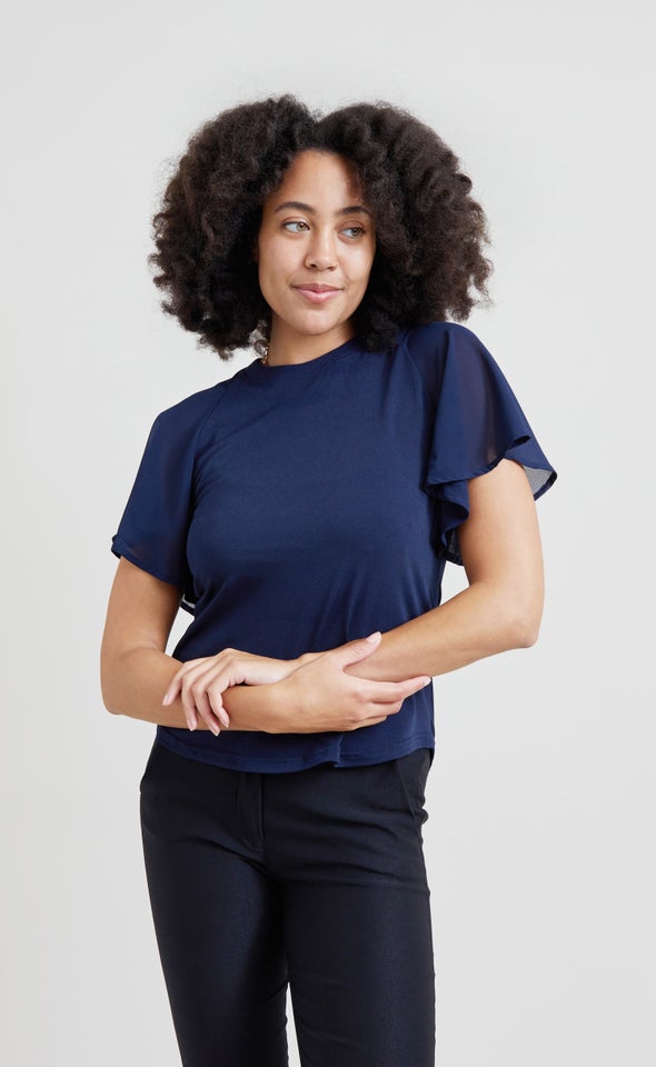 Knit Plain Raglan Top Navy