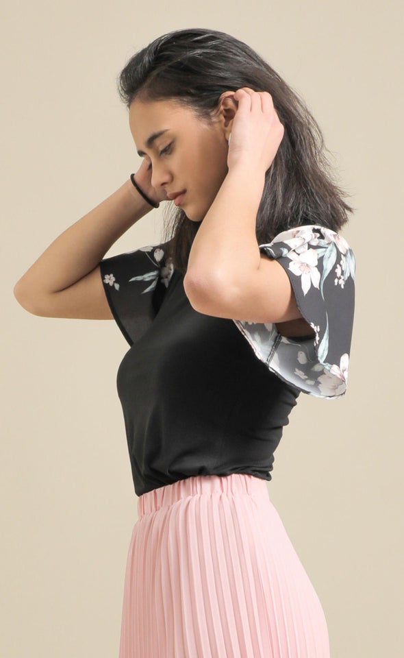 Knit Printed Raglan Top Black/floral