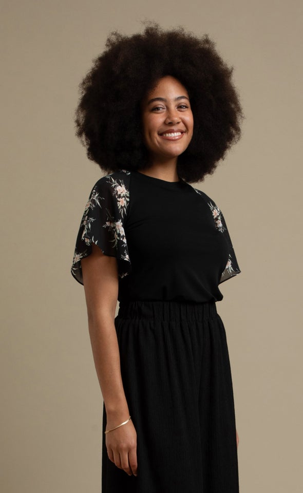 Knit Printed Raglan Top Black/tropical