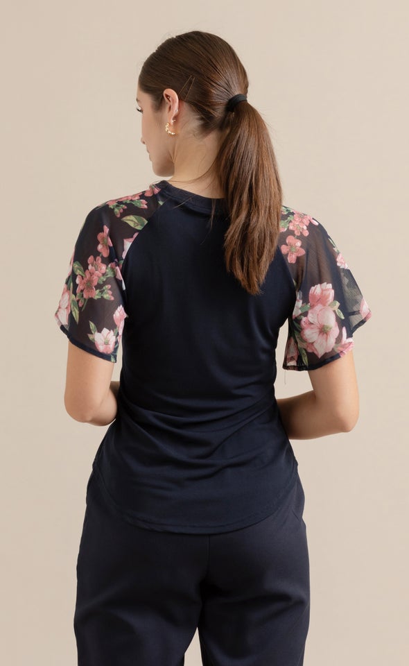 Knit Printed Raglan Top Navy/floral