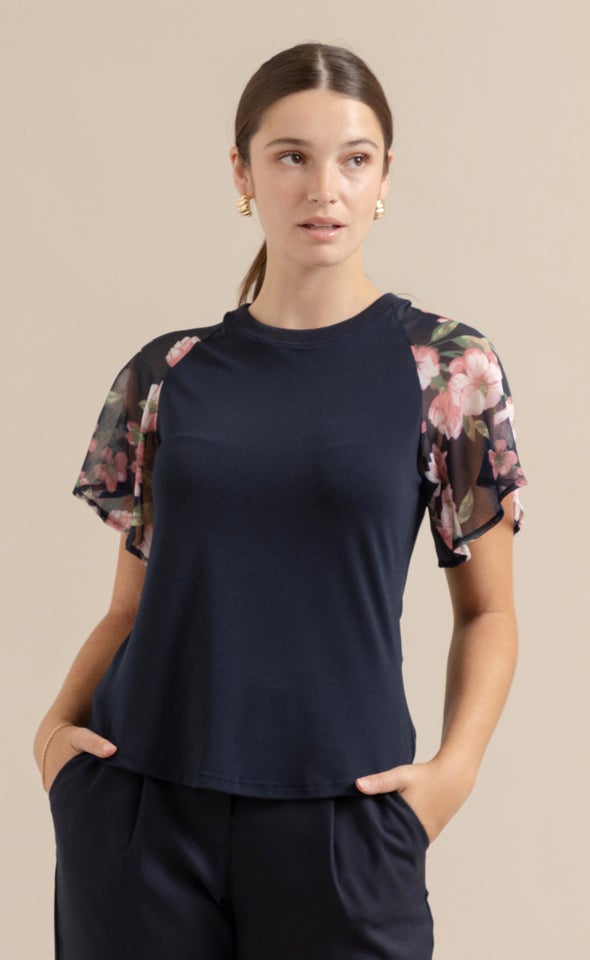 Knit Printed Raglan Top Navy/floral