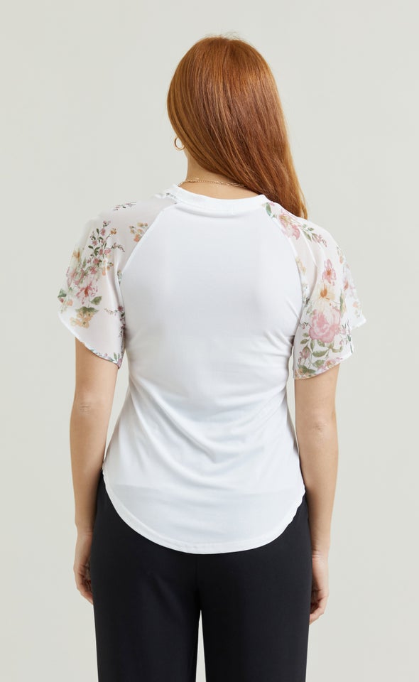 Knit Printed Raglan Top White/pink Floral