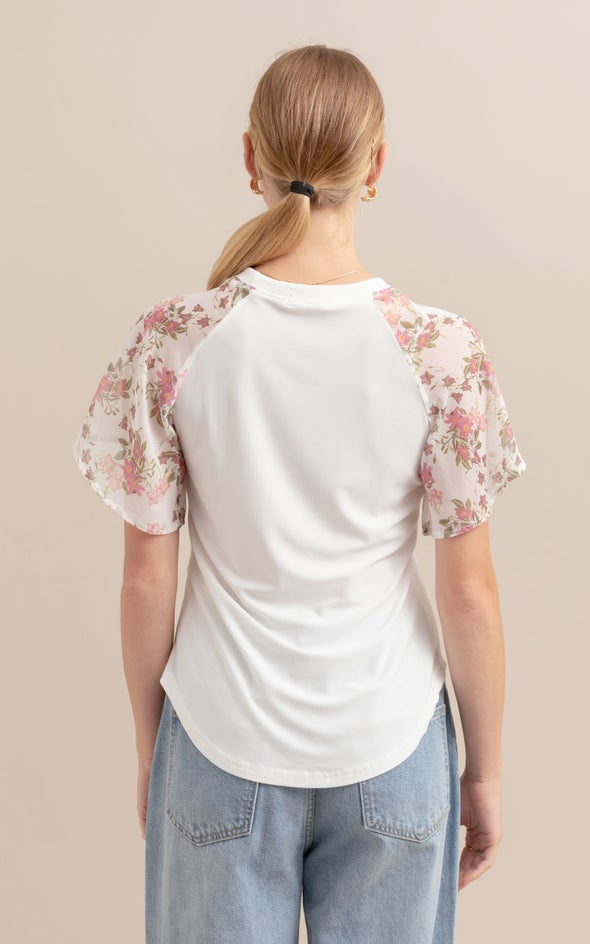 Knit Printed Raglan Top White/pink Floral