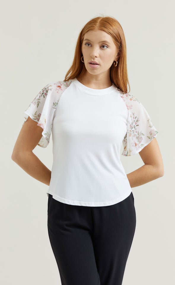 Knit Printed Raglan Top White/pink Floral