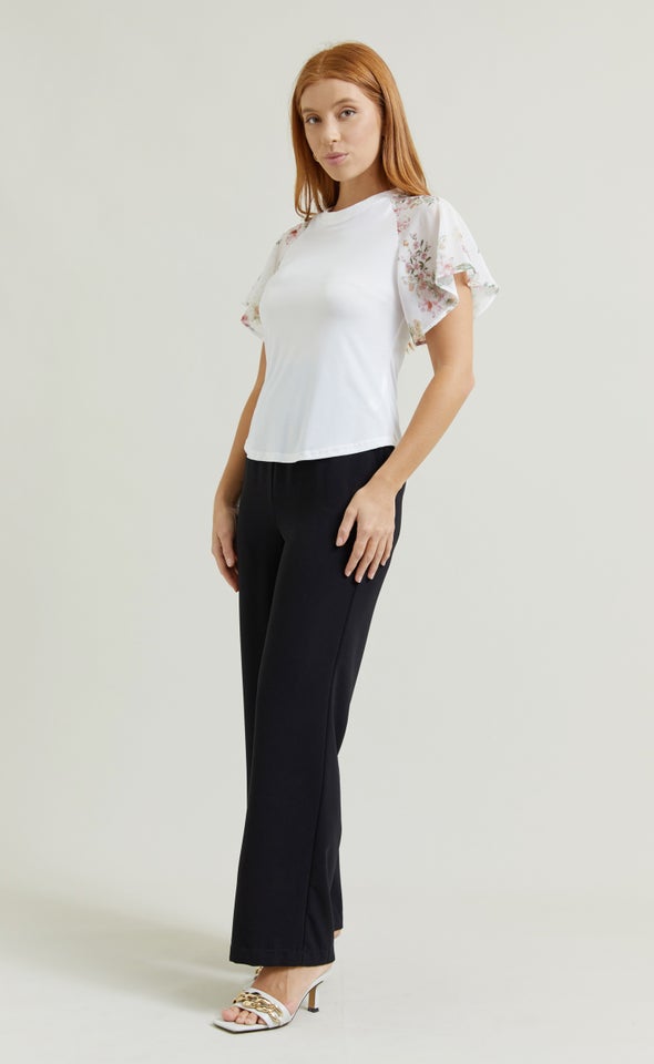 Knit Printed Raglan Top White/pink Floral