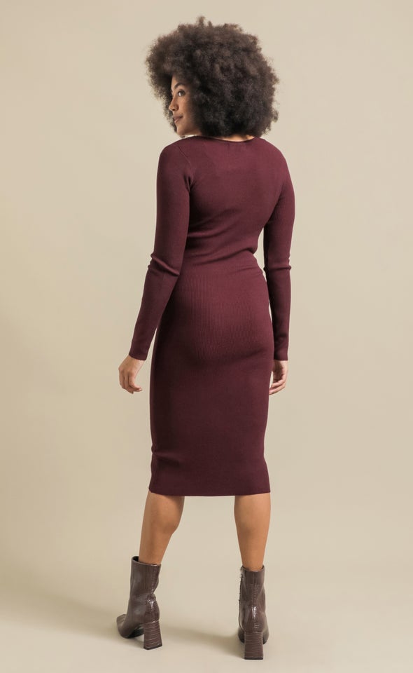Knitwear Asymmetric Dress Aubergine