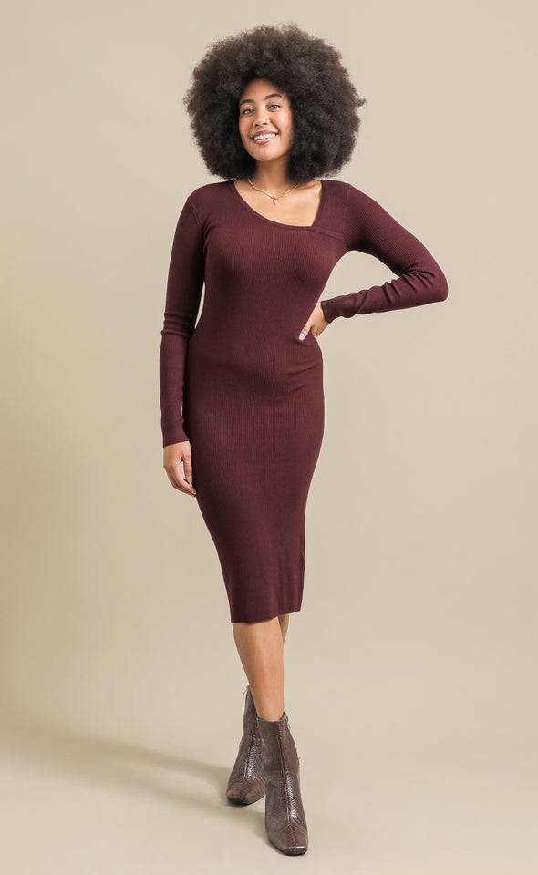 Knitwear Asymmetric Dress Aubergine