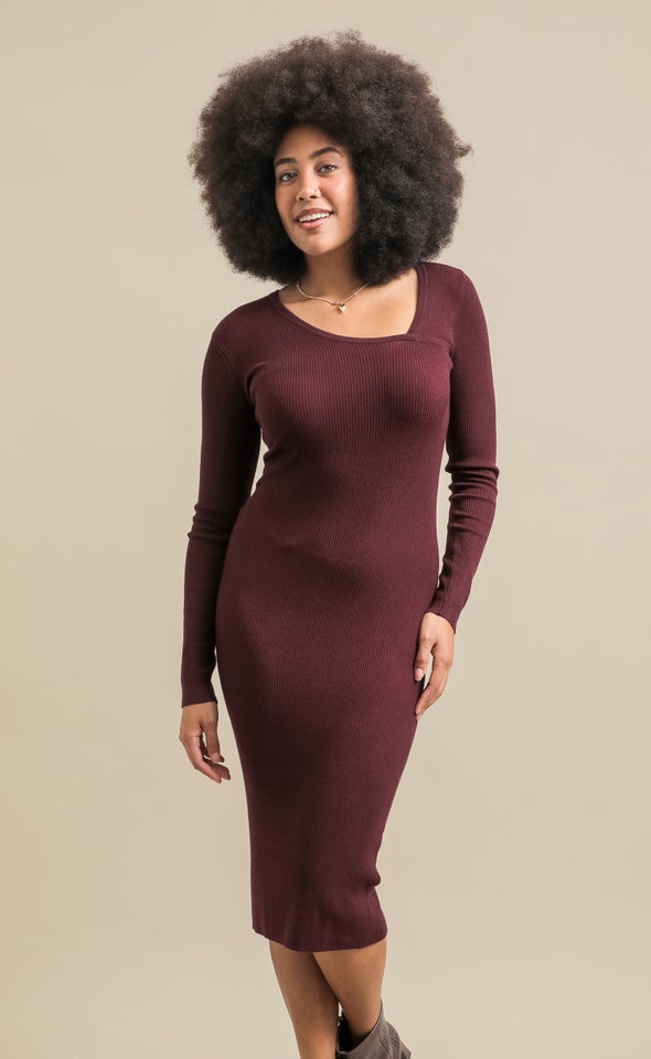 Knitwear Asymmetric Dress Aubergine