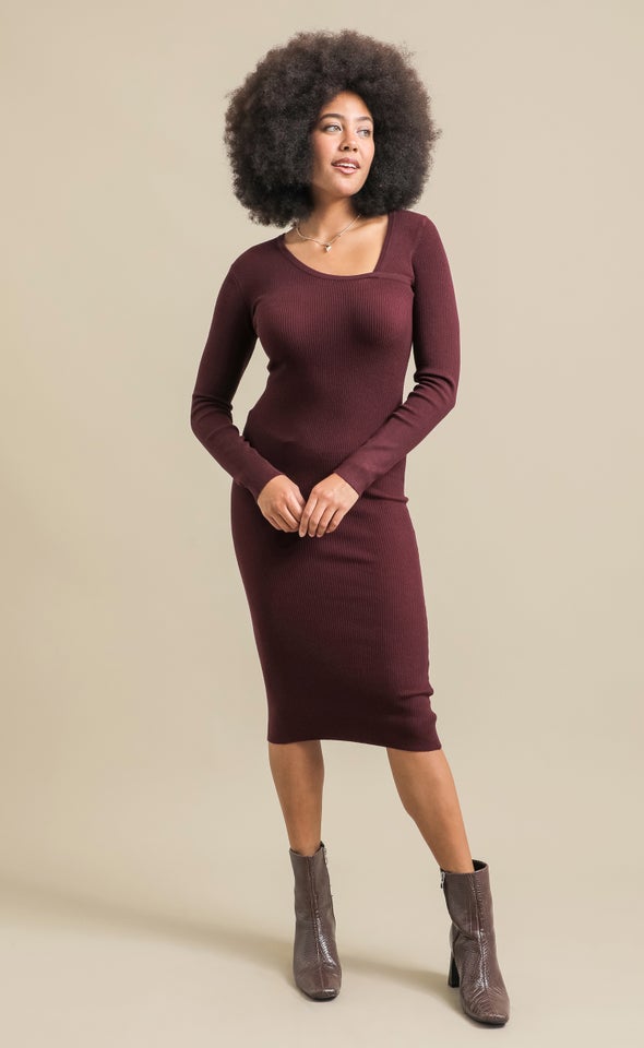Knitwear Asymmetric Dress Aubergine